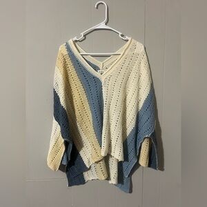 POL Women's Striped Poncho - Cream, Blue, and Tan